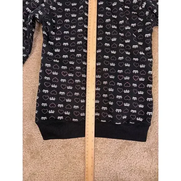 Big Flirt Y2K Black Pink Heart Crown Print Full Zip Hoodie Sweatshirt SZ S E259 - Picture 10 of 12